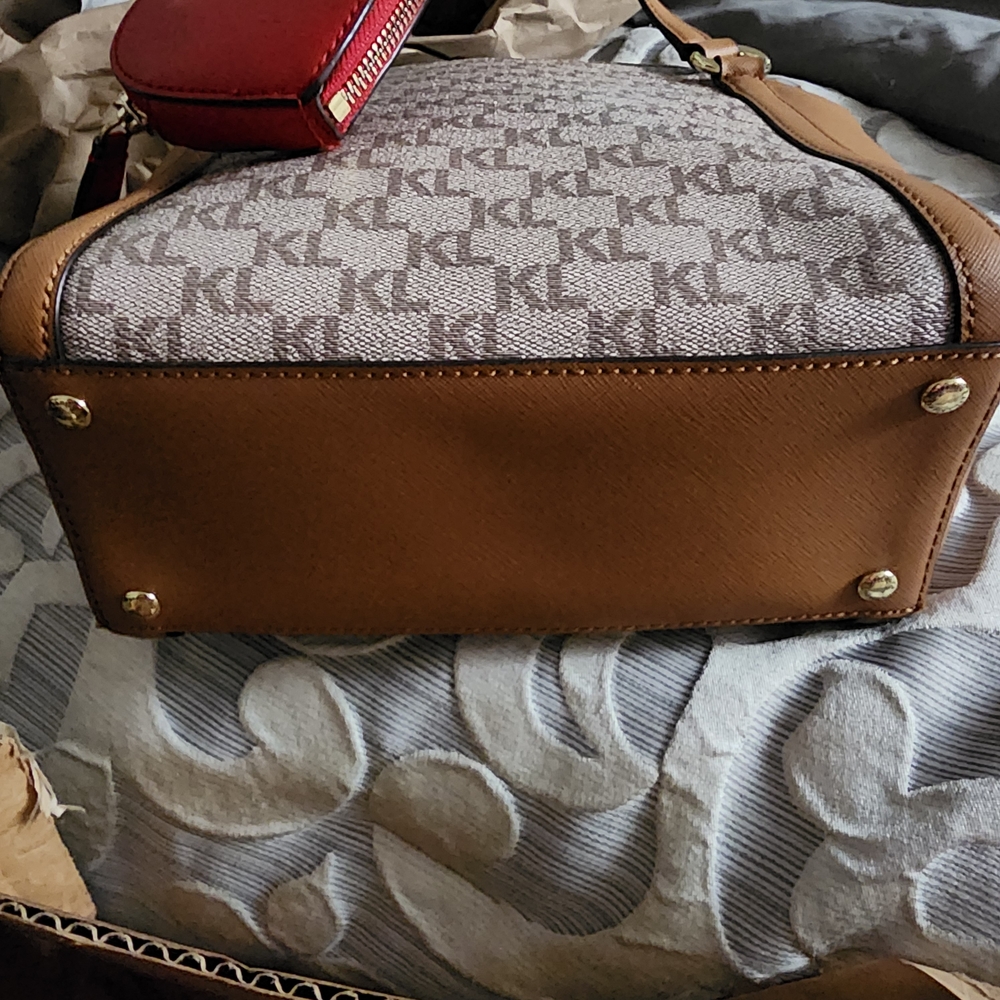 Karl Lagerfeld Brown and Tan Monogram Satchel - Picture 6 of 16